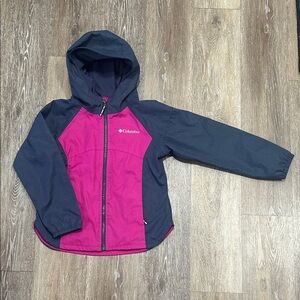 Columbia Fuchsia and Dark Blue Hooded Fleece Lined Windbreaker Jacket